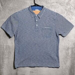 Faherty Polo Shirt Men XL Blue White Micro Stripe Indigo Dyed Pocket Golf Casual